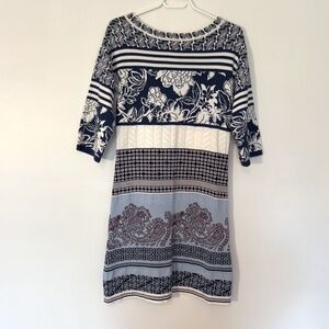 Etro Milano Knit Sweater Dress Jacquard Paisley Floral Blue Cotton White Size 42